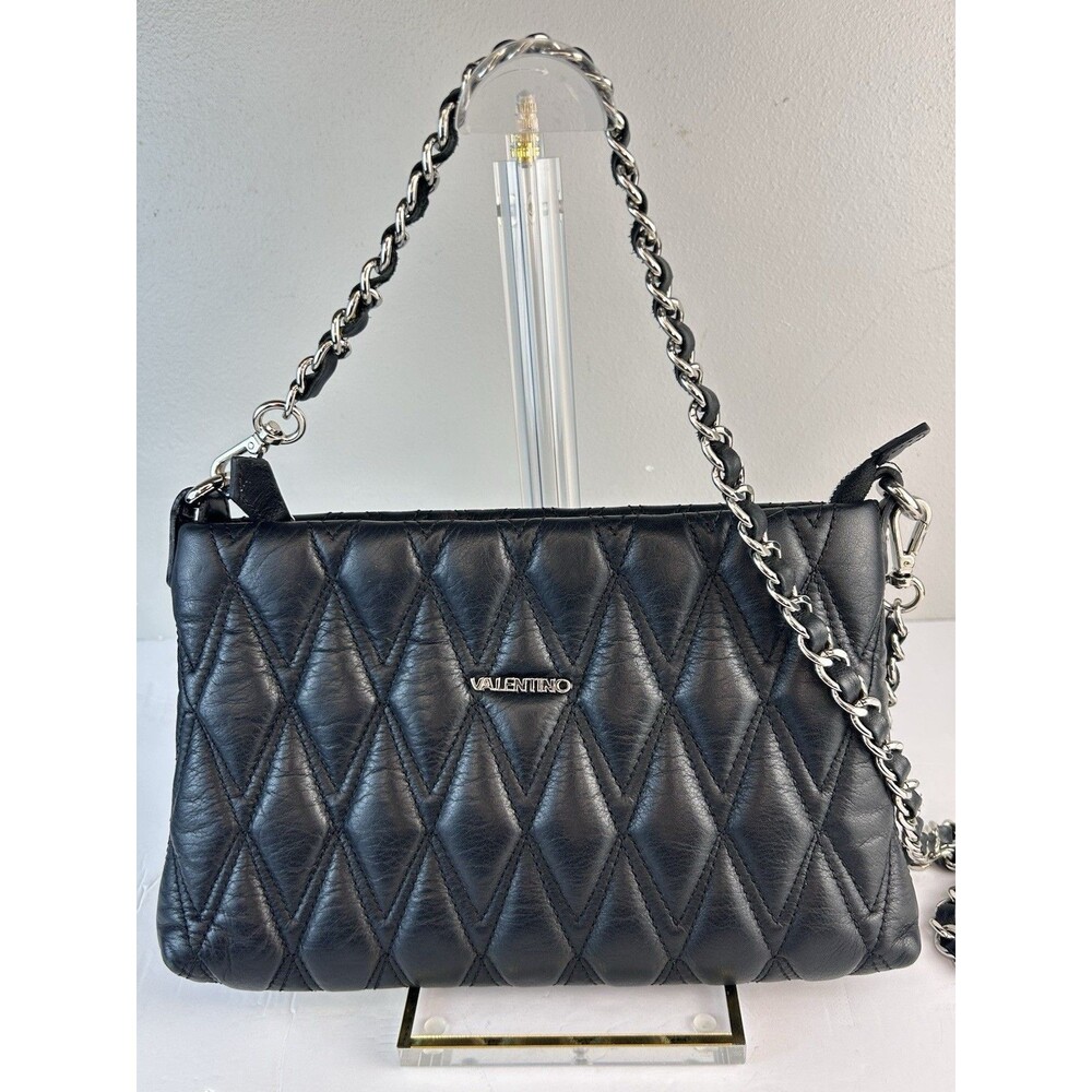 Mario Valentino Sauvage Diamond Quilted Leather Clutch Or Shoulder Bag Black